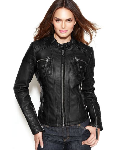 michael kors ladies leather biker jackets|Michael Kors leather jacket macy's.